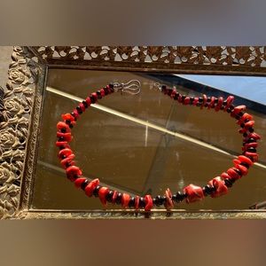 Chunky Coral and Onyx Statement Necklace